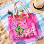 Personalised Colourful Holographic Birth Stone Flower Design Clear Tote Bag with Name Beach Party Birthday Gift for Women