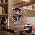 Personalised 3D Cartoon Graduate Character Square Acrylic Plaque with Name Year and School Desk Decor Birthday Graduation Gift for Graduates