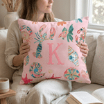 Personalised Starfish Sea Animal Pattern Soft Cushion Cover with Initial Home Decor Summer Pool Party Birthday Gift for Girl Woman Friend