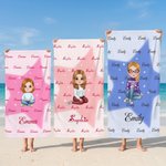 Individuell gestaltetes, übergroßes, schnell trocknendes Strandtuch mit niedlicher Comicfigur und Stern sowie Namenszug – das perfekte Geschenk für Sommerferien oder zum Geburtstag für Freunde und Fam