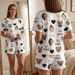 Personalized Multicolour 1-4 Face Photos Women Men Pajamas Set with Title Home Wear Valentine's Day Anniversary Gift for Couple
