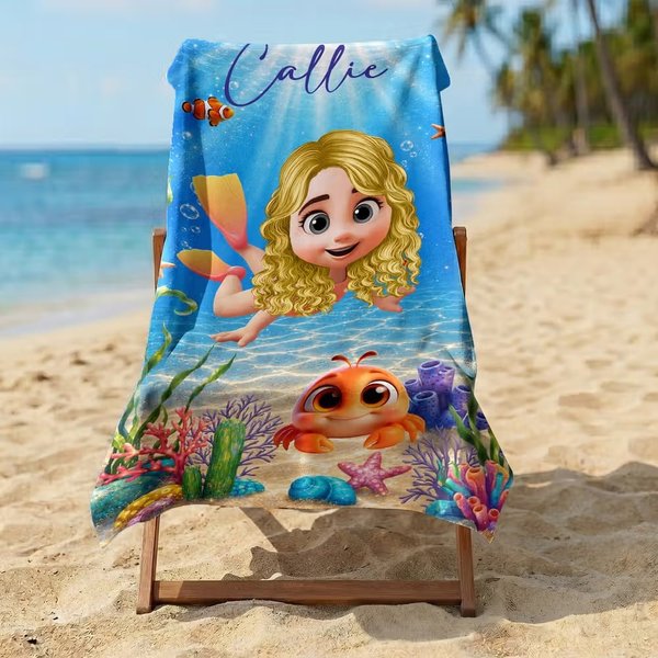 Toalla de playa personalizada de microfibra con personaje animado 3D de animal marino secado rápido regalo de playa y cumpleaños para niños y adultos