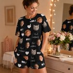 Personalized Multicolour 1-4 Face Photos Women Men Pajamas Set with Title Home Wear Valentine's Day Anniversary Gift for Couple