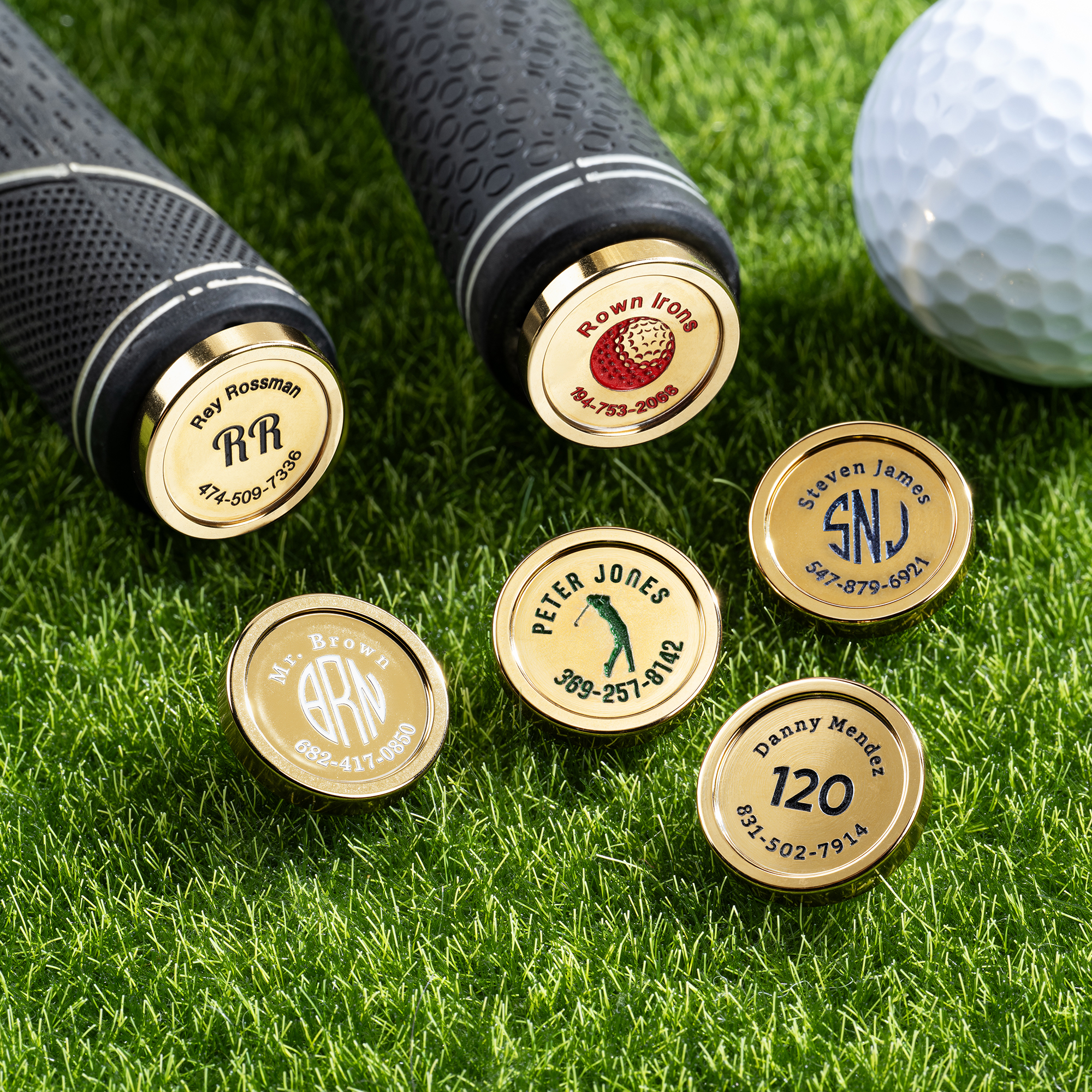 Personalisierter Golfschläger-ID-Meta-Marker mit Monogramm, Initialen und Namen – Golfzubehör, Geburtstags- und Sportgeschenk für Golfer