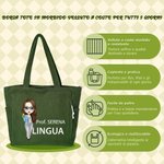 Borsa tote personalizzata in velluto a coste con personaggio animato, scritta e materia - Regalo di fine anno e compleanno per maestre e insegnanti