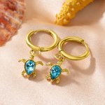 Personalized Dainty Sea Turtle Birthstone Charm Earrings Minimal Beach Jewelry Birthday Anniversary Gift for Women Ocean Lovers