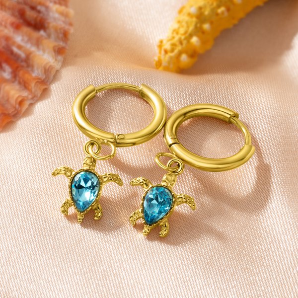 Personalized Dainty Sea Turtle Birthstone Charm Earrings Minimal Beach Jewelry Birthday Anniversary Gift for Women Ocean Lovers