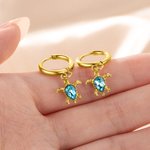 Personalized Dainty Sea Turtle Birthstone Charm Earrings Minimal Beach Jewelry Birthday Anniversary Gift for Women Ocean Lovers