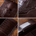Personalized Skull PU Leather Bifold Wallet with Initials and Chain Birthday Father's Day Gift for Husband Father