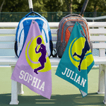 Personalized Tennis Player Silhouette Super Absorbent Sport Towel with Name Outdoor Activity Birthday Gift for Tennis Player Lover