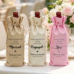 Personalised Wedding Theme Drawstring Wine Bag with Text Name and Year Wedding Engagement Party Gift for Bride Groom Couple