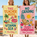 Personalized Beach Chair Palm Tree Quick Dry Oversized Beach Towel with Name Beach Party Birthday Gift for Teacher Woman
