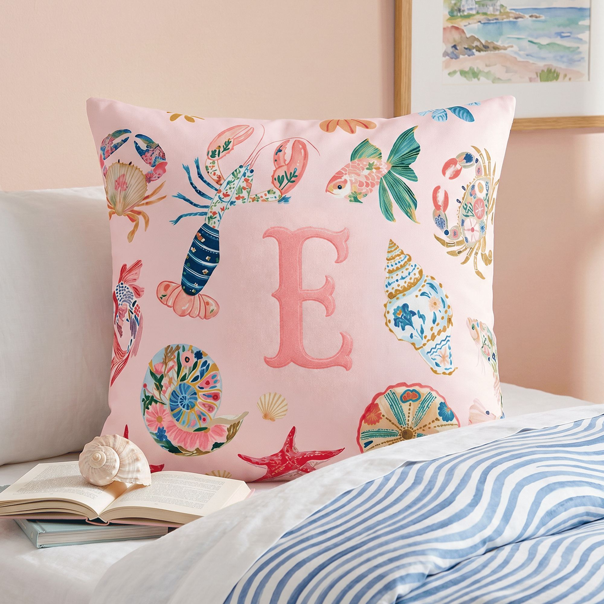 Individuell gestalteter, weicher Kissenbezug mit Seestern-Motiv und Initialen – Wohnaccessoire, Sommer-Poolparty, Geburtstagsgeschenk für Mädchen, Frauen und Freundinnen