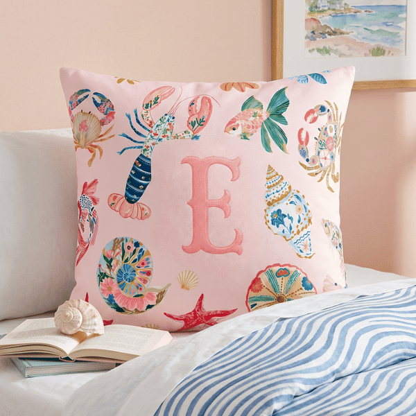 Personalised Starfish Sea Animal Pattern Soft Cushion Cover with Initial Home Decor Summer Pool Party Birthday Gift for Girl Woman Friend