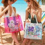Personalised Colourful Holographic Birth Stone Flower Design Clear Tote Bag with Name Beach Party Birthday Gift for Women