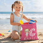 Personalized Cartoon Kid Character Chessboard Initial Microfiber Drawstring Bag with Name Beach Party Summer Vacation Birthday Gift for Kids Family