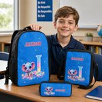 Personalized Colourful Animal Pattern Backpack Lunch Bag Pencil Case Water Bottle with Name Back to School Set of 4 Birthday Gift for Girl Student