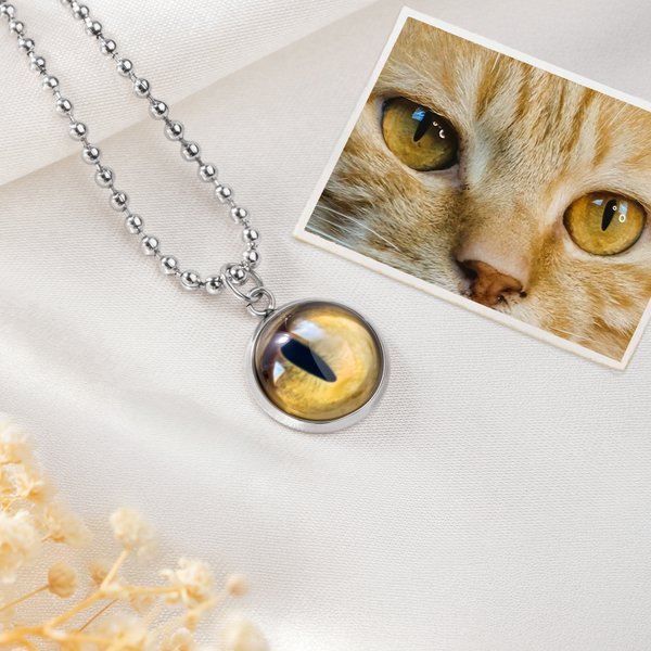 Personalised Cat Eye Photo Necklace Dainty Jewellery Birthday Memorial Gift for Women Pet Lovers