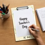 Personlig akrylklippbrett med tegneseriefigur av en lærer og blomstermotiv, med tekst – skoleutstyr, gave til lærere i forbindelse med Lærerapprecieringsuken og Lærerdagen