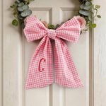 Personalized Pink Gingham 100% Cotton Bow Wreath Sash with Initial or Monogram Front Door Decor Valentine's Day Anniversary Gift for Couples