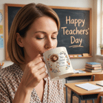 Personalised Flower Cartoon Character 11 oz / 15 oz Ceramic Mug with Title Back to School Birthday Anniversary Gift for Teachers