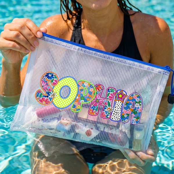 Personalized Artistic Name Waterproof Sandproof Beach Bag Pool Bag Summer Vacation Party Gift for Women