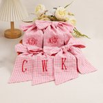Personalized Pink Gingham 100% Cotton Bow Wreath Sash with Initial or Monogram Front Door Decor Valentine's Day Anniversary Gift for Couples