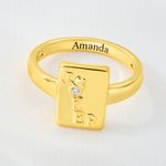 Personalized Joker Mahjong Birthstone Ring with Name Mahjong Night Anniversary Birthday Graduation Gift for Her