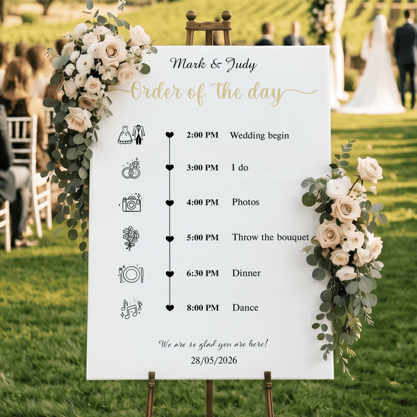 Personalised Wedding Timeline Schedule Canvas Poster Frameless Framed Painting with Name and Date Wedding Engagement Party Gift for Couples