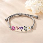 Personalized Adjustable 1-8 Birth Flowers Bracelet Dainty Jewelry Birthday Anniversary Gift for Mom Grandma