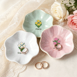 Personalised Birth Flower Ceramic Scalloped Edge Trinket Jewellery Dish with Name Daily Use Birthday Gift for Her