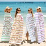 Personalisiertes Cabana Strandtuch mit Toile-de-Jouy Namen und Text | sandabweisend | schnelltrocknend | Badetuch | Sommer Urlaub Geschenk für Frauen
