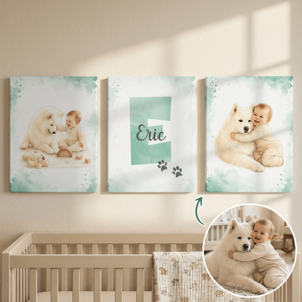 Personalised Watercolour Style Photos Paw Print Canvas Prints with Name and Initial Nursery Wall Decor Ship from USA Birthday Gift for Mum Pet Lover