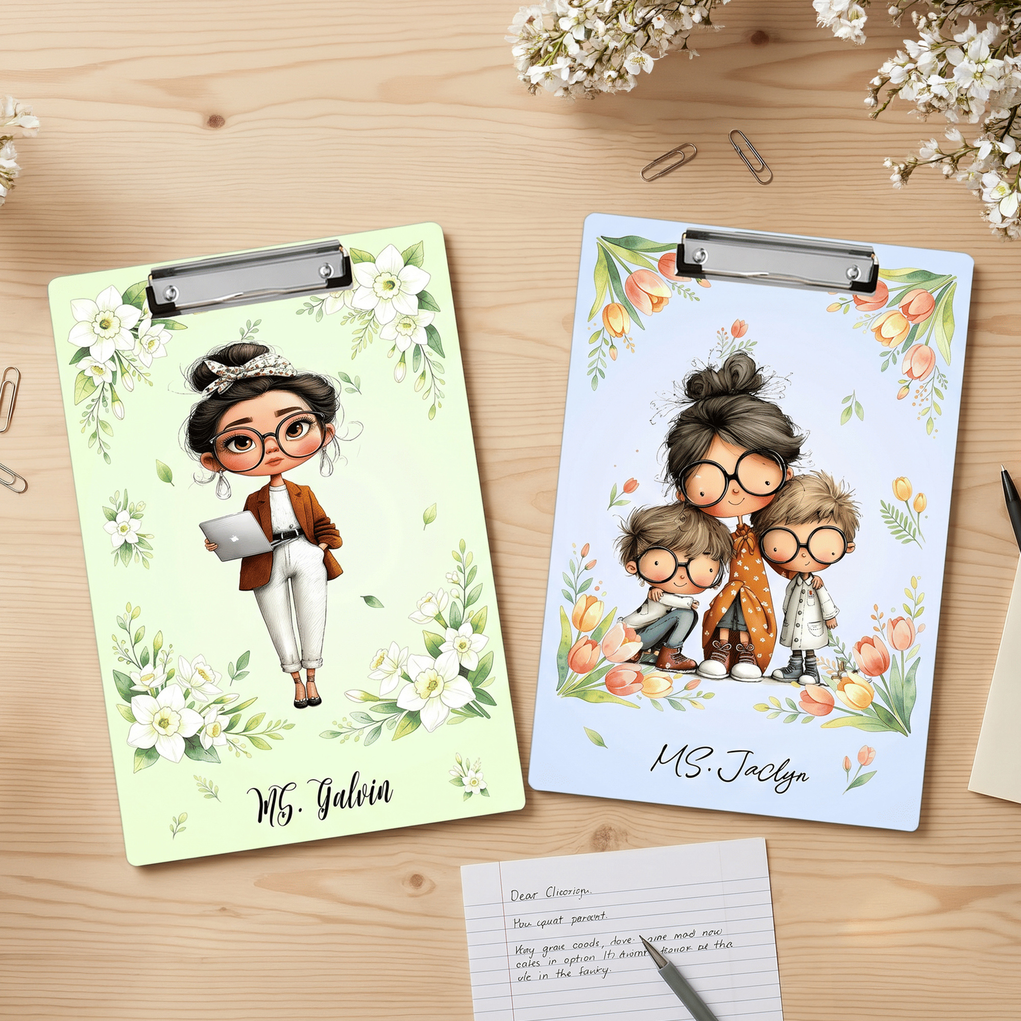 Individuell gestaltetes Acryl-Klemmbrett mit Cartoon-Motiv „Lehrerin“ und Text – Schulbedarf, Geschenk zur „Teacher Appreciation Week“ und zum Lehrertag für Lehrerinnen und Lehrer