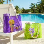 Personalised Colourful Holographic Birth Stone Flower Design Clear Tote Bag with Name Beach Party Birthday Gift for Women