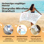 Personalisiertes Cabana Strandtuch mit Toile-de-Jouy Namen und Text | sandabweisend | schnelltrocknend | Badetuch | Sommer Urlaub Geschenk für Frauen