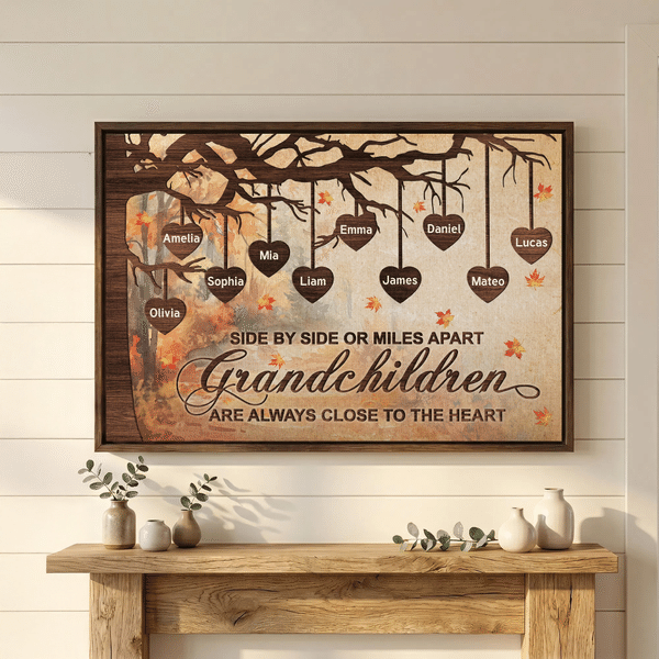 Personalized Grandchildren Family Tree Canvas Prints with 1-13 Names Home Decor Ship from USA Birthday Gift for Grandfather Grandmother