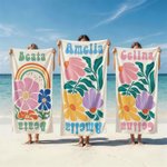 Personalizowany szybkoschnący duży ręcznik plażowy z kolorowym kwiatowym wzorem i imieniem niezbędnik podróżny prezent urodzinowy wakacyjny dla kobiet