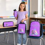 Personalized Colourful Animal Pattern Backpack Lunch Bag Pencil Case Water Bottle with Name Back to School Set of 4 Birthday Gift for Girl Student