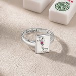 Personalized Joker Mahjong Birthstone Ring with Name Mahjong Night Anniversary Birthday Graduation Gift for Her