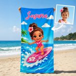 Toalla de playa personalizada con personaje animado a partir de foto y nombre uso diario y vacaciones regalo de cumpleaños para niños y familia