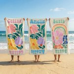 Personalizowany szybkoschnący duży ręcznik plażowy z kolorowym kwiatowym wzorem i imieniem niezbędnik podróżny prezent urodzinowy wakacyjny dla kobiet