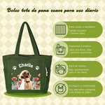Bolso tote de pana personalizado con foto de animal flor de nacimiento y nombre regalo de cumpleaños para mujeres y amantes de las mascotas