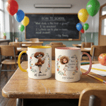 Personalised Flower Cartoon Character 11 oz / 15 oz Ceramic Mug with Title Back to School Birthday Anniversary Gift for Teachers