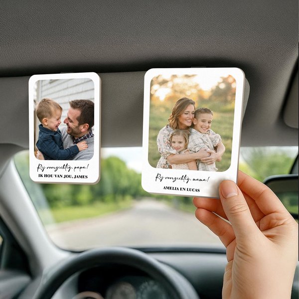 Gepersonaliseerde houten fotoclip voor zonneklep met tekst auto-accessoire verjaardagscadeau of jubileumcadeau voor mama papa of koppel