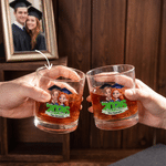 Personalised Cartoon Character Photo Year 10 oz Rock Whisky Glass with Name and School Name Graduation Gift for Graduates Whisky Enthusiasts