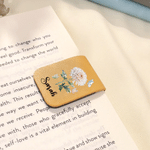 Personalised Birth Flower Magnetic PU Leather Bookmark Clip with Name Birthday Graduation Book Club Gift for Book Lover Bookworm