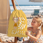 Personalized Cartoon Kid Character Chessboard Initial Microfiber Drawstring Bag with Name Beach Party Summer Vacation Birthday Gift for Kids Family