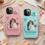 Personalised Wedding Theme 3D Cartoon Character Phone Case for iPhone and Samsung with Name Anniversary Engagement Gift for Couple