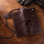 Personalized Skull PU Leather Bifold Wallet with Initials and Chain Birthday Father's Day Gift for Husband Father